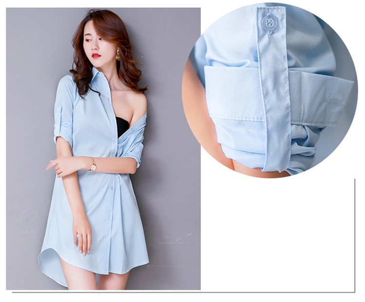 Áo sơ mi nữ trơn forrm rộng giấu quần s165