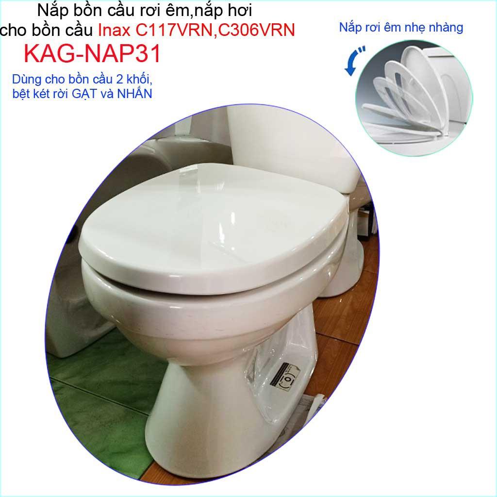 Nắp đậy bồn cầu rơi êm KAG-NAP31, nắp cho bàn cầu Inax C.117VRN,C306VRN, nắp cho cầu Inax