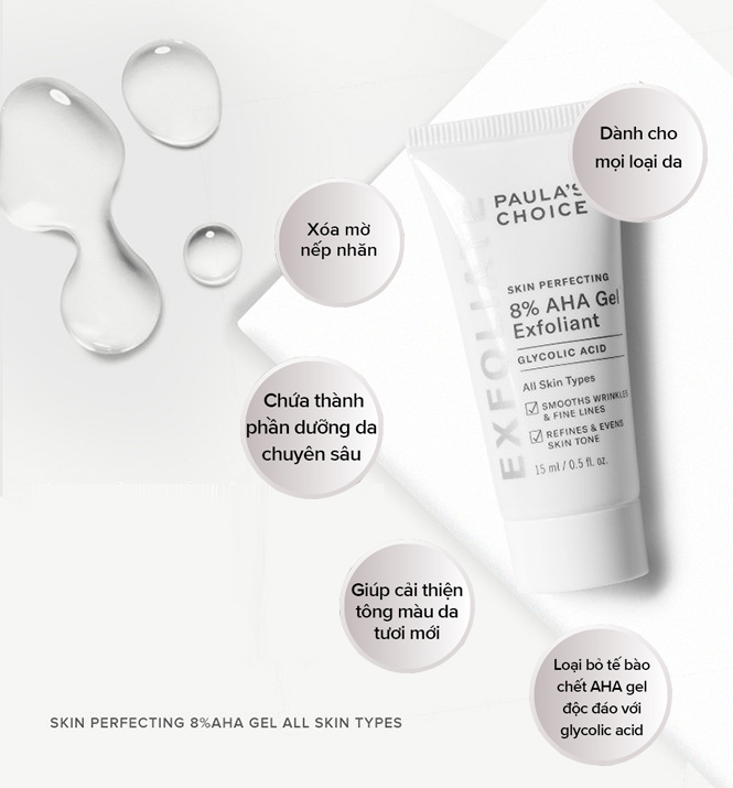 Gel Tẩy Tế Bào Chết Làm Mềm và Sáng Mịn Da Paula's Choice Skin Perfecting 8% AHA Gel Exfoliant 15ml + Tặng Kèm Gương Hai Mặt Màu Ngẫu Nhiên