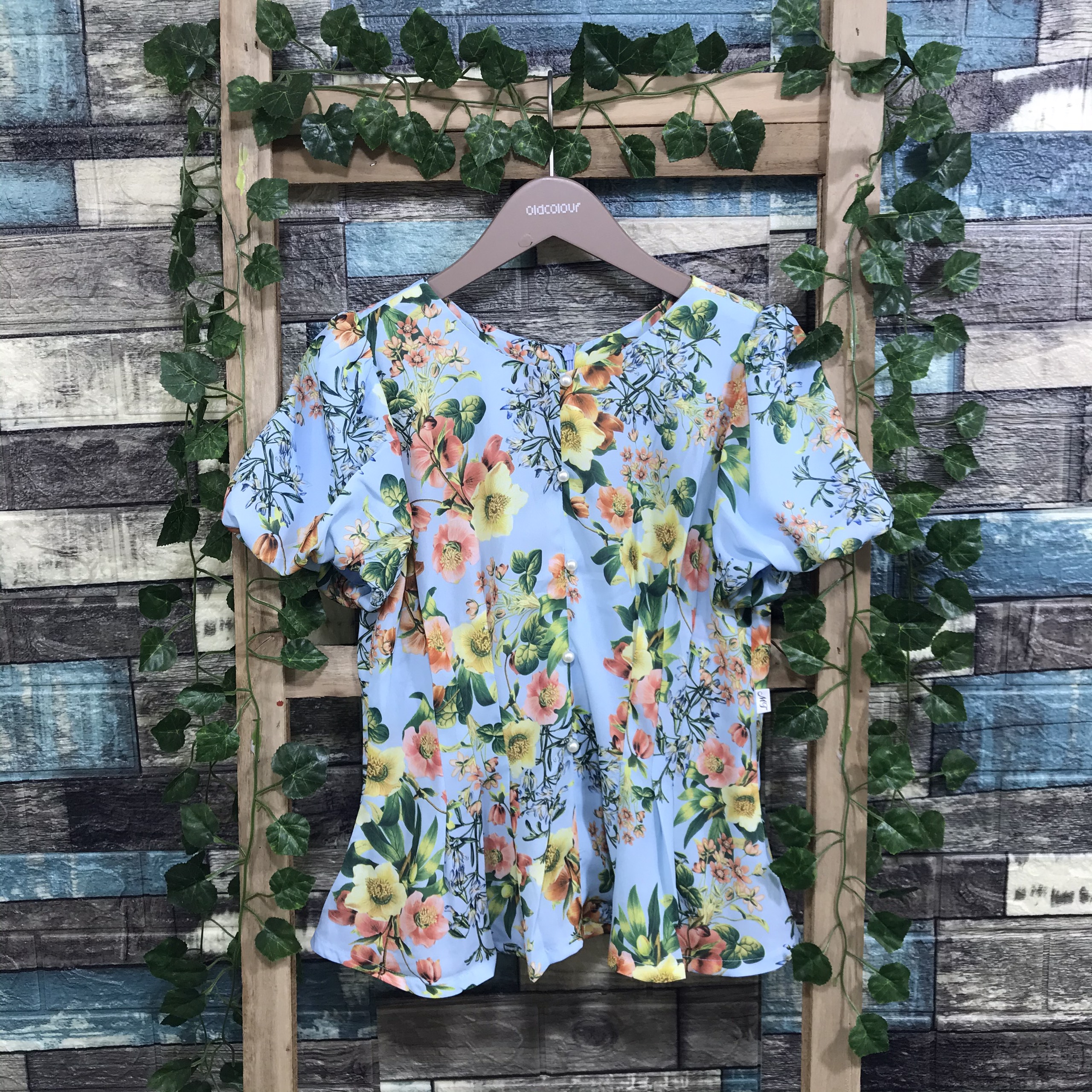 Hàng thiết kế - Áo kiểu peplum hoa lá cột eo xếp ly siêu xinh - A55145