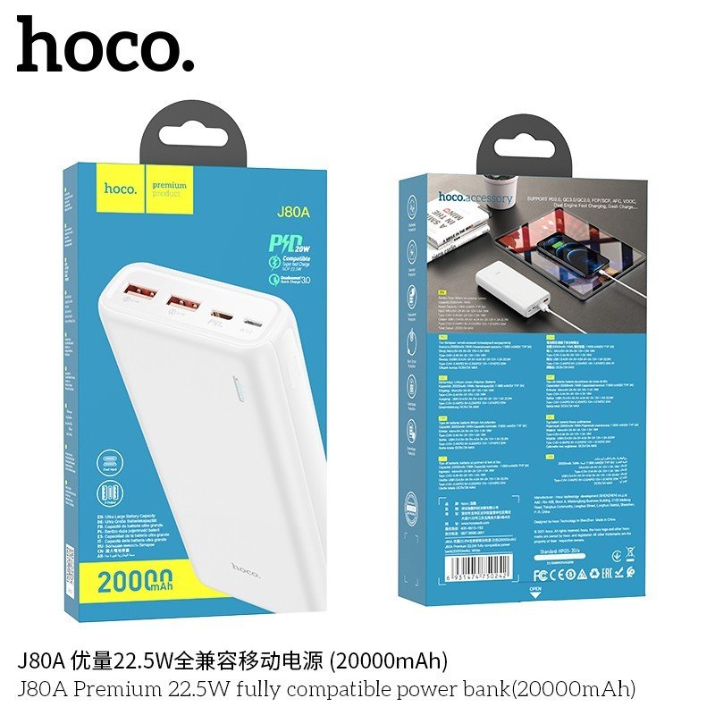 Pin Sạc Dự Phòng Hoco Sạc Nhanh J80A PD20W QC3.0 20000Mah 22.5W Hàng Chính Hãng