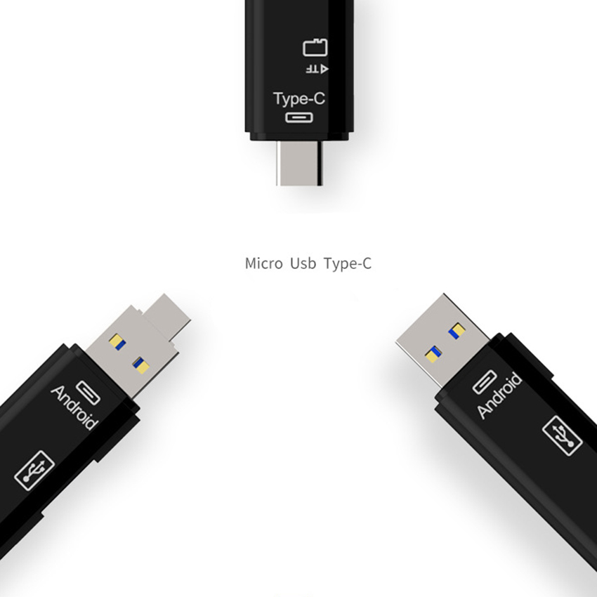 Đầu đọc thẻ nhớ đa năng dành cho điện thoại, máy tính 3 cổng kết nối USB, MicroUSB, TYPE-C, 2 cổng dữ liệu USB, TF truyền tải nhanh chóng, gọn gàng tiện dụng