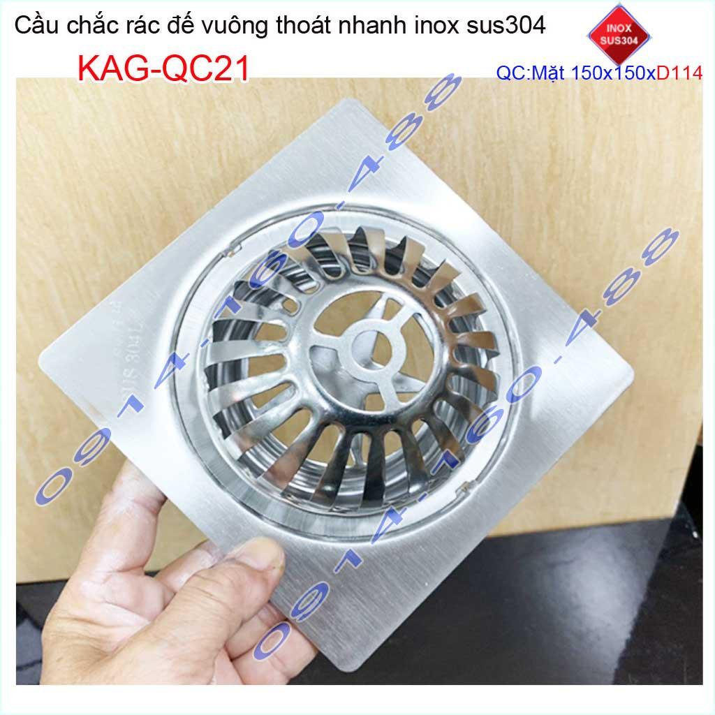 Cầu chắn rác đế vuông 15x15cm D114 KAG-QC21, Phễu thoát nước sân thượng SUS304 ống 11.4cm thoát nhanh chắn rác tốt