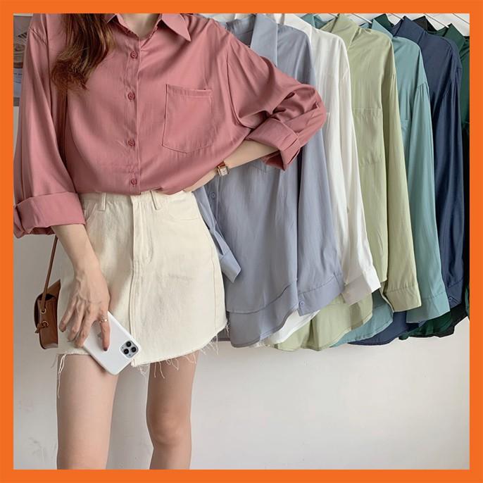 Áo sơ mi nữ form rộng Madela chất LỤA HÀN cao cấp, thiết kế dài tay basic Freesize mix đồ công sở đi chơi đều đẹp, sơ mi nữ đẹp dài tay nhiều màu, phong cách thanh lịch, mẫu mới nhất - ASM05