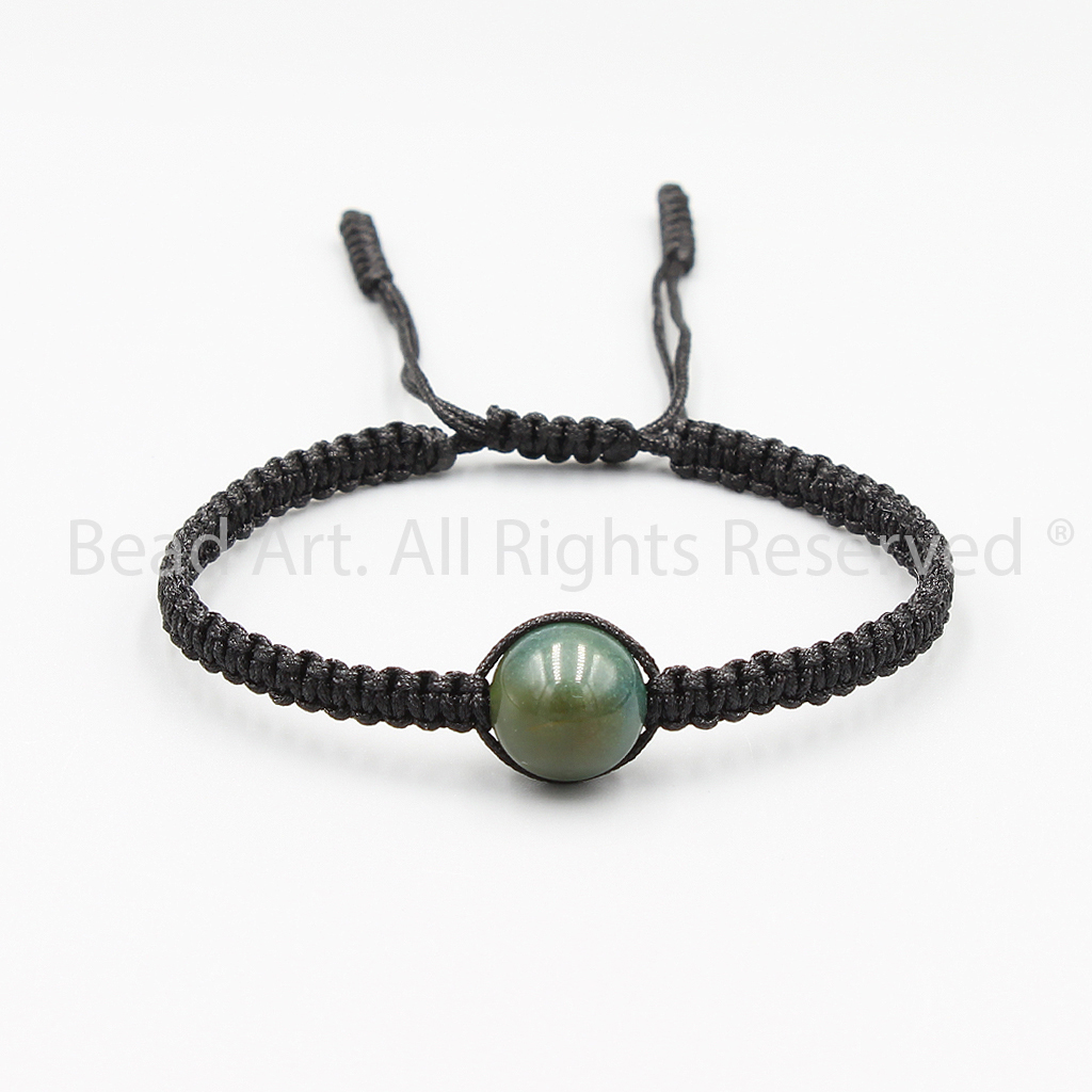 Vòng Tay Thắt Dây Thủ Công Phối Đá Mã Não Rêu  10MM, Hợp Mệnh Mộc, Hỏa, Vòng Tay Phong Thủy, Chuỗi Hạt - Bead Art