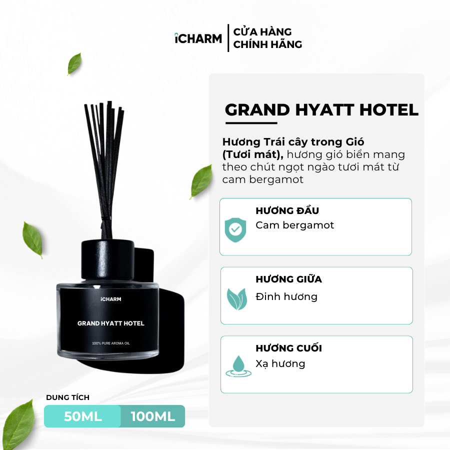 Que khuếch tán tinh dầu thơm phòng, spa, khách sạn 50ml, 100ml iCHARM hương nước hoa, khách sạn