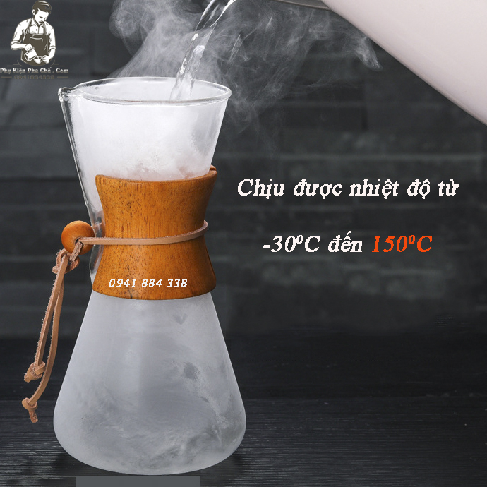 Bình Chemex Pha Cà Phê Pour Over Drip Brew V60 Thủy Tinh