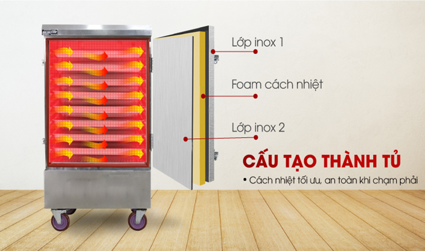 Tủ Hấp Giò Chả,Thực Phẩm 48 Kg/Mẻ Dùng Điện 8 Khay Inox 304 Việt Nam NEWSUN, Năng Suất Cao - Hàng Chính Hãng