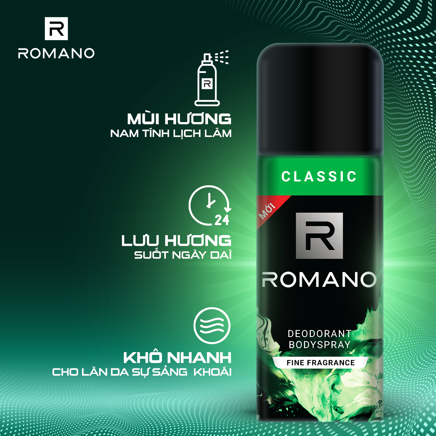 Xịt khử mùi toàn thân Romano Classic 150ml