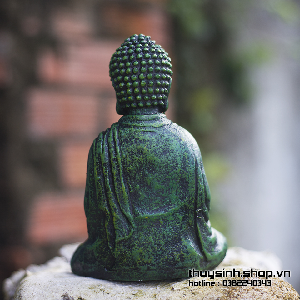 Diện Phật Thích Ca màu xanh rêu cao 15cm trang trí hồ cá, thuỷ sinh, tiểu cảnh, bán cạn, terrarium