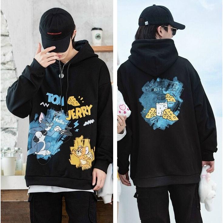 Áo Hoodie Nón Chui Trùm Đầu Nữ Nam Unisex Chất Vải Nỉ Poly Nam Nữ Tom Jerry, , áo hooodie nam , áo hoodie nữ , áo hoodie cặp đôi, áo khoác hoodie form rộng vải pe chống nắng chống lạnh tốt