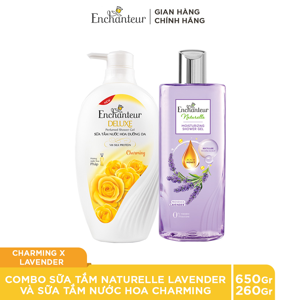 Hình ảnh Combo Sữa tắm Enchanteur Naturelle hương hoa Lavender 260g + Sữa Tắm Nước Hoa Dưỡng Da Charming 650G