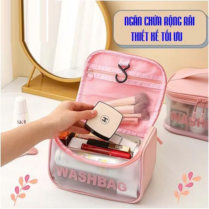 Túi đựng mỹ phẩm du lịch WashBag DẠNG HỘP có quai xách mini trong suốt, Túi đựng đồ trang điểm makup chống nước