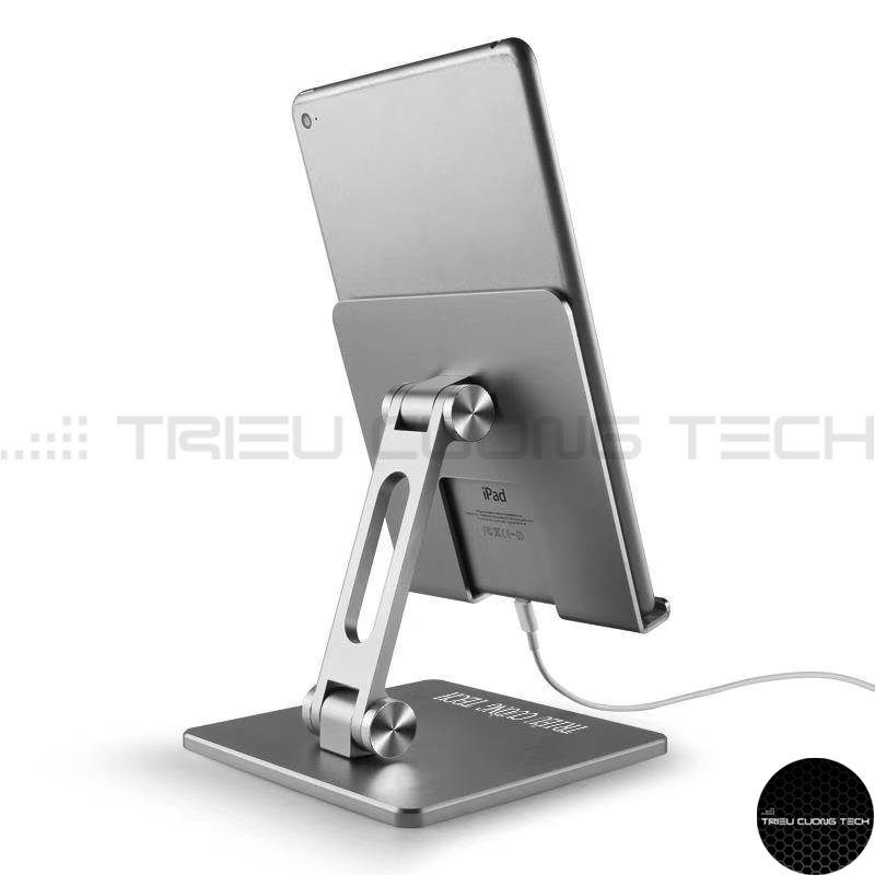 Giá Đỡ Để Bàn Máy Tính Bảng Ipad Điện Thoại Hợp Kim Nhôm Cao Cấp Màu Xám - Điều Chỉnh Góc Độ - Trục Kép- Gấp Lại Tiện Lợi Hàng Chính Hãng