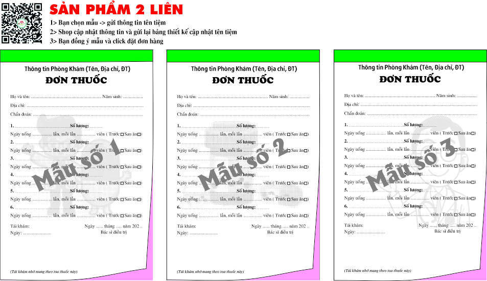 Đơn thuốc 2 liên-Block 10 quyển-chọn mẫu in tên