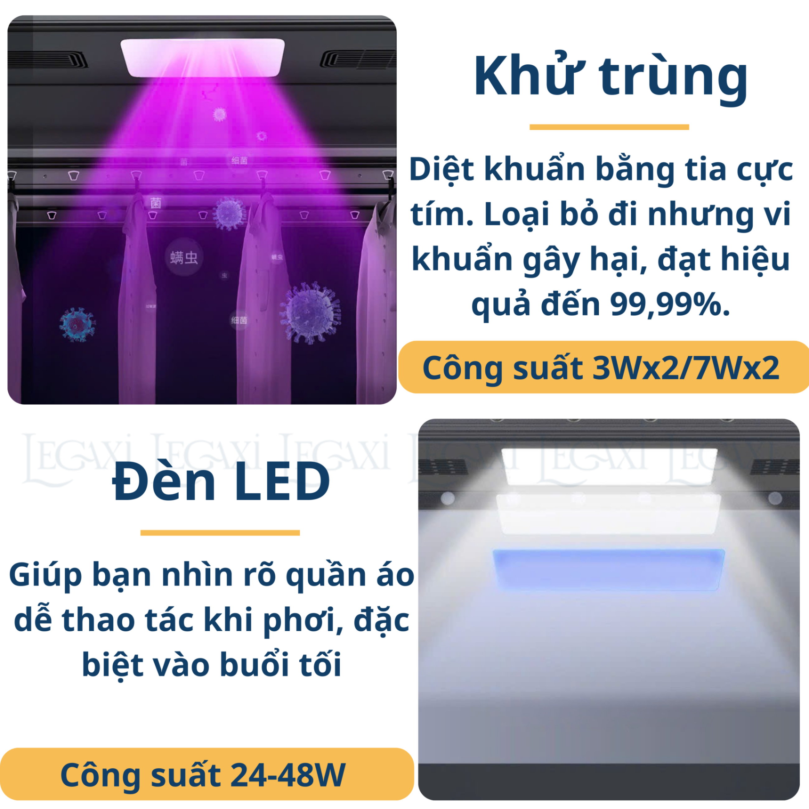 Sào Phơi Đồ Tự Động, Giá Treo Quần Áo Có Quạt Sấy Khô Đèn LED Khử Trùng Tia Cực Tím Remote Gắn Trần Legaxi