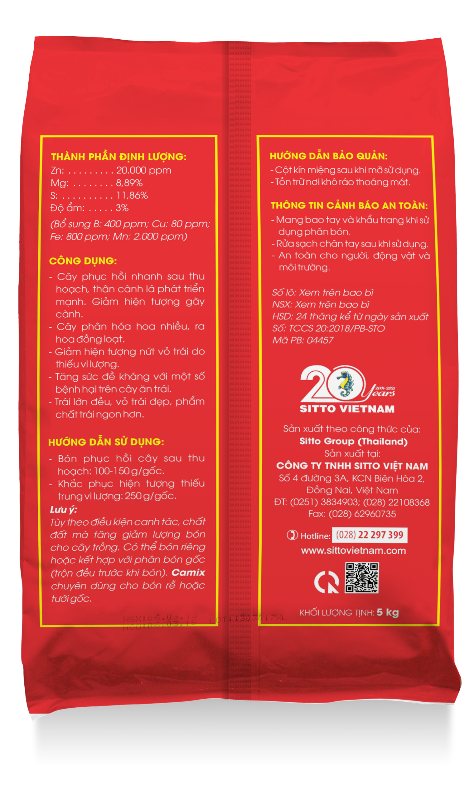 Phân bón SITTO- V KẼM 5KG