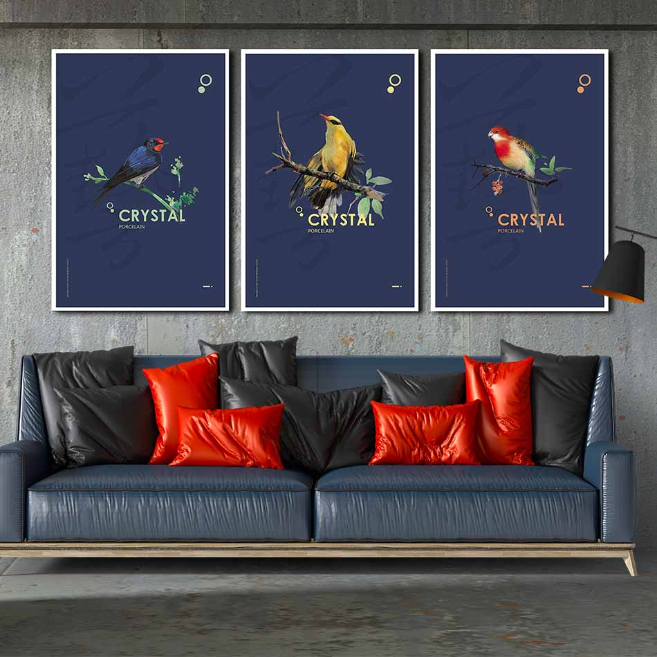 Bộ 3 tranh canvas treo tường Decor ba chú chim - DC056