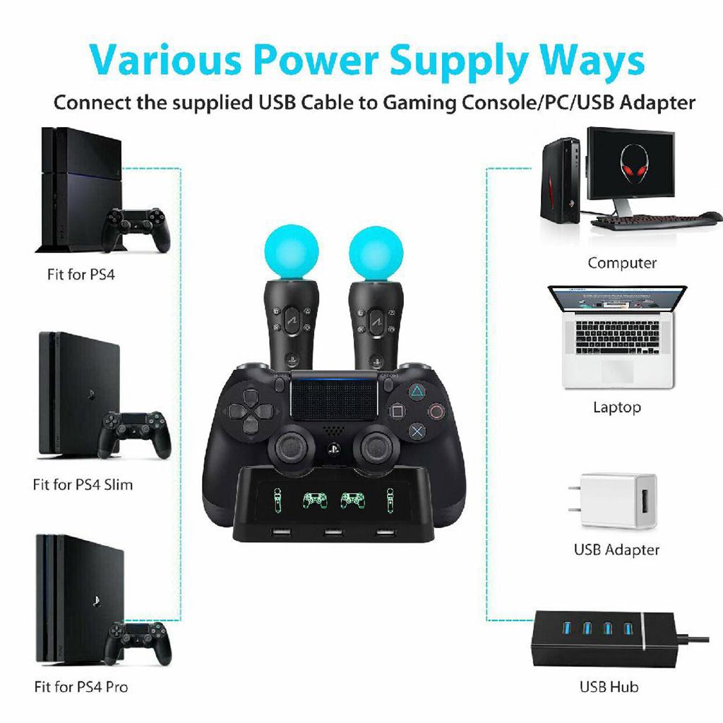 4in1 Game Controller Charger Joystick Charging Station Mount Kit DC 5V for PS VR Controller