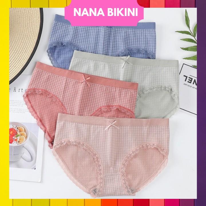 Quần lót nữ cotton kháng khuẩn y tế Sọc Kẻ Caro Viền Ren Cao Cấp
