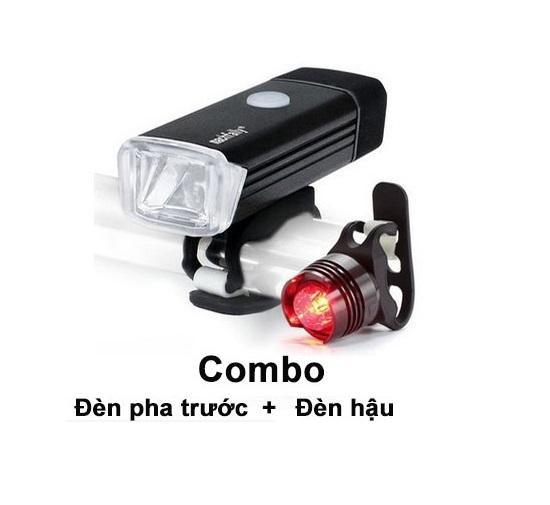 Combo đèn pha siêu sáng cho xe đạp + đèn led hậu
