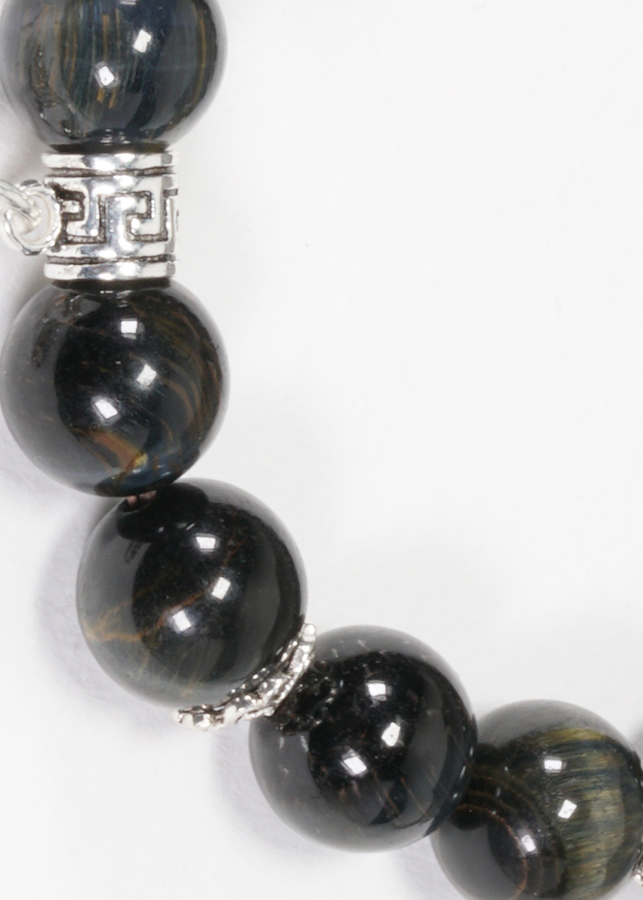 Vòng Mắt Hổ Xanh Đen Phối Charm Hoa Sen Bạc Ngọc Quý Gemstones