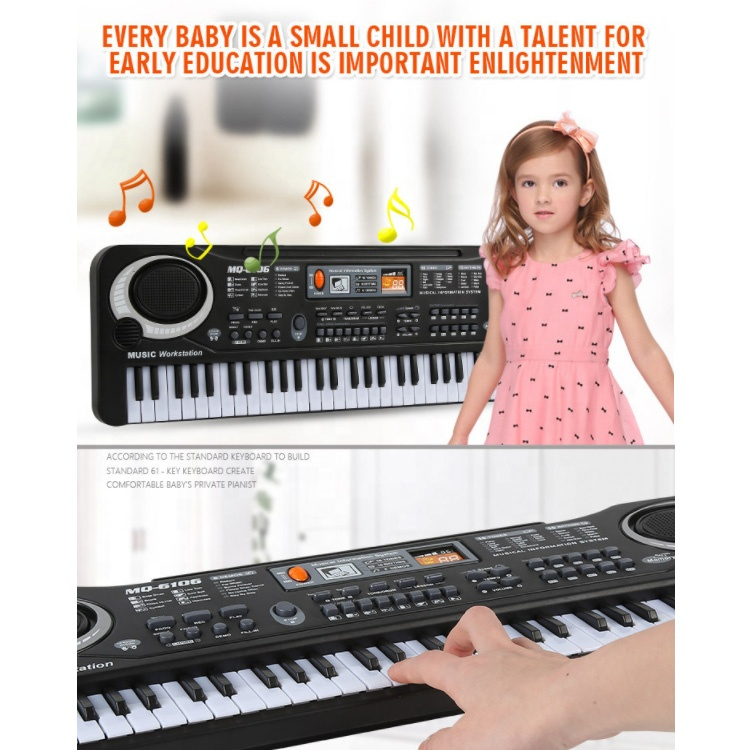 Đàn Organ Đàn Piano Điện Tử Đồ Chơi Cho Bé 61 Phím Sạc Điện Có Mic, Dây Sạc USB