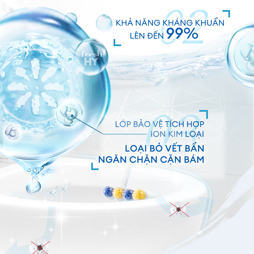 Combo 4 Viên Tẩy Bồn Cầu Fresh HY 350 Lần Xả, Làm Sạch Khuẩn & Ngăn Ngừa Mảng Bám, Khử Mùi Và Lưu Hương Thơm Mát (2 Vỉ Treo X4)