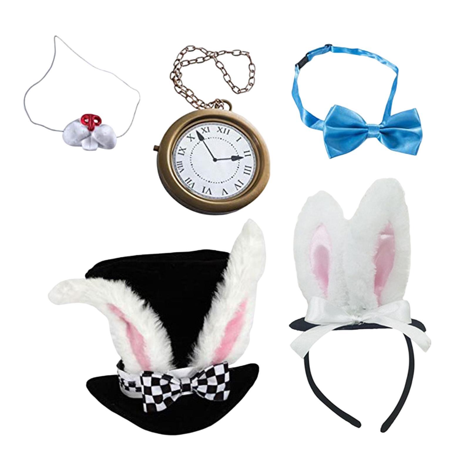 Easter White Rabbit Costume Pocket Watch Bunny Dress up Accessories Nose