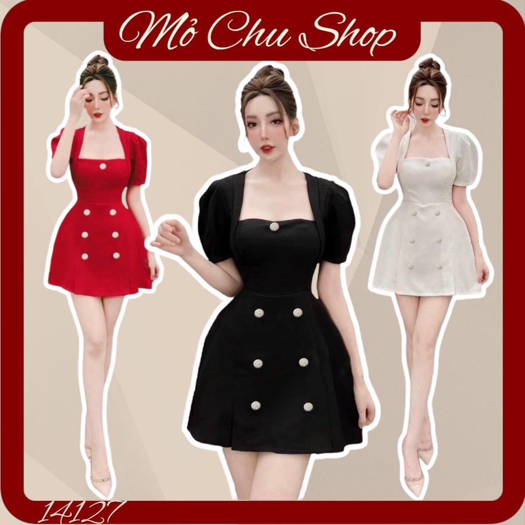 ĐẦM XÒE CỔ VUÔNG TAY PHỒNG KẾT NÚT 14127