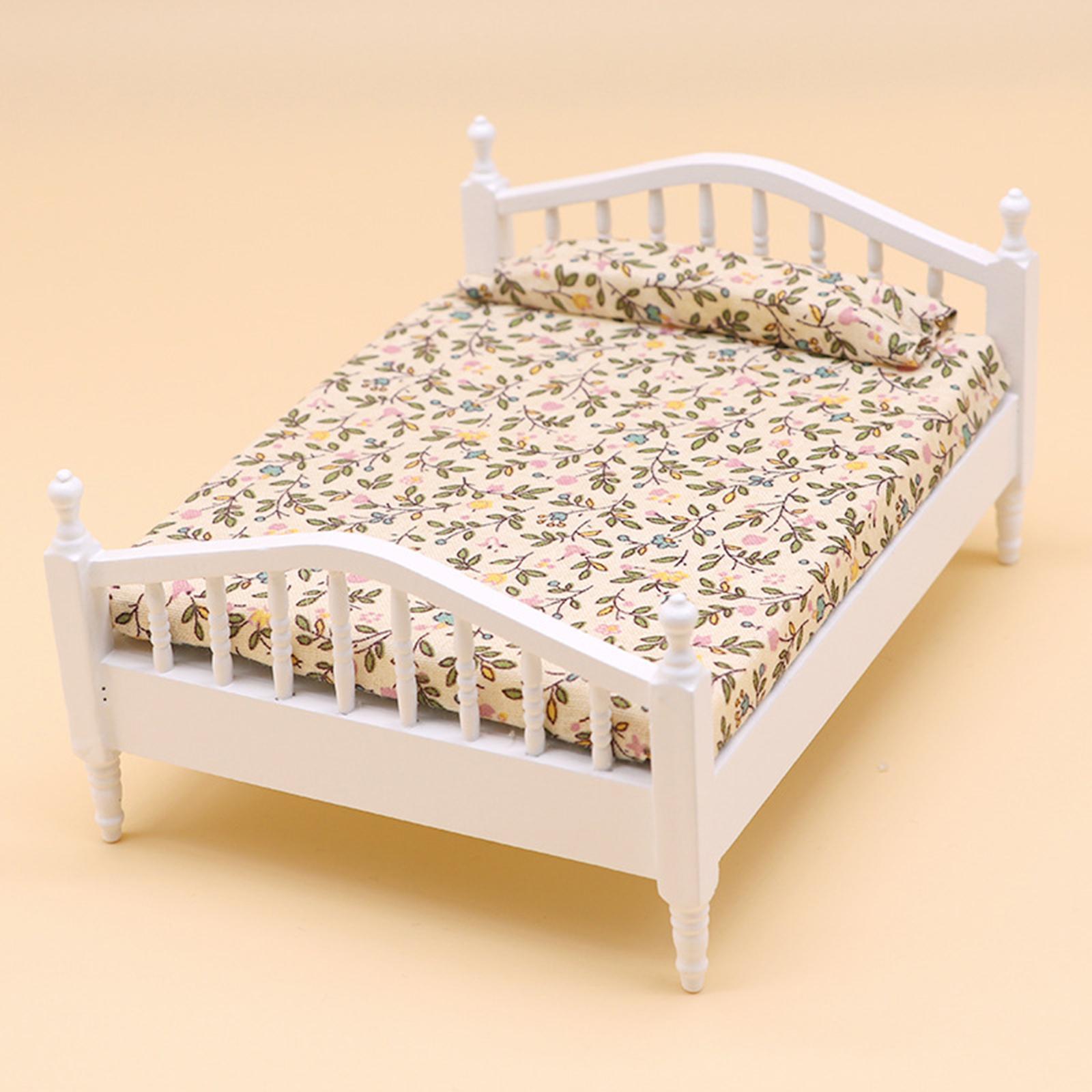 2x Dollhouse Miniature Bed Single Bed Model DIY Scene Model