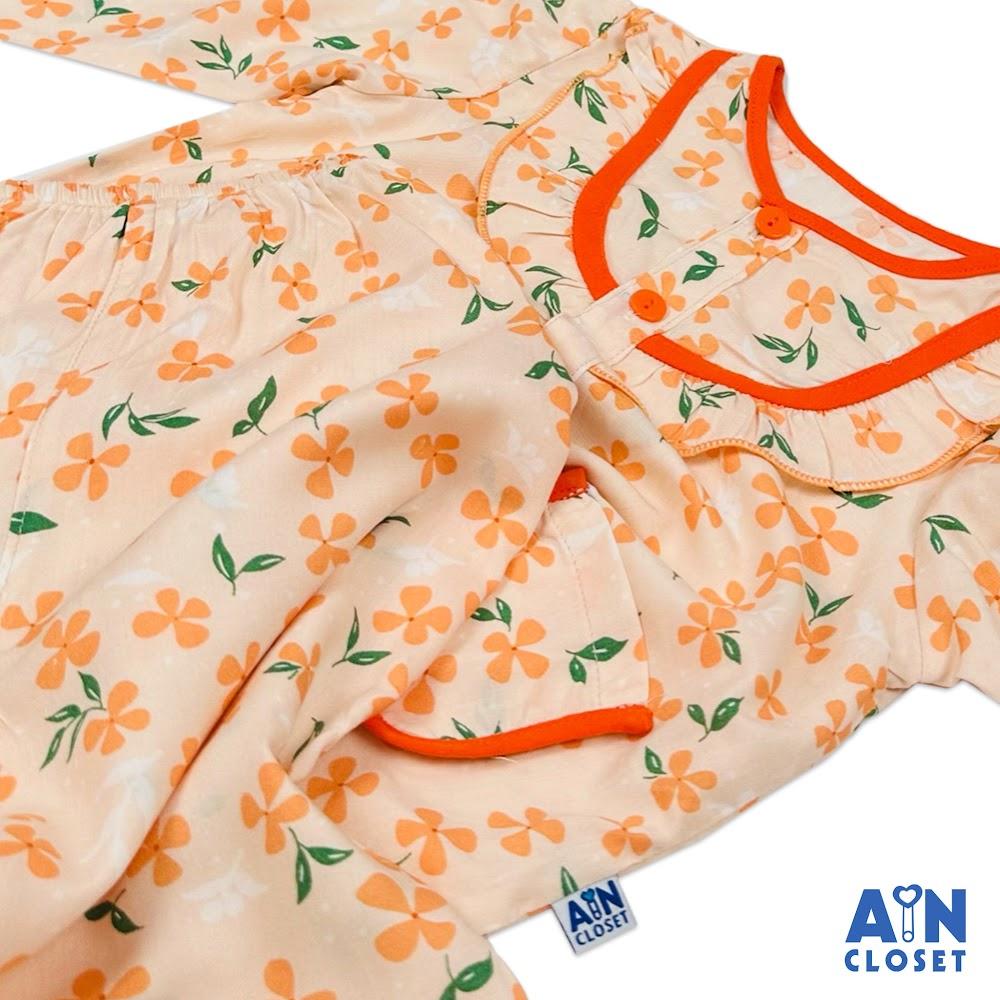Bộ quần áo Dài bé gái họa tiết Bông Trang Cam lanh lụa. - AICDBGYIH5QC - AIN Closet