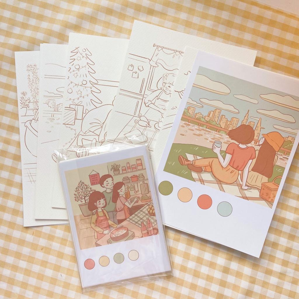 Postcard tô màu Self-Art - &quot;Câu chuyện 12 tháng &quot; từ Chono.phm , có lịch để bàn, giấy ColdPress, 300gsm