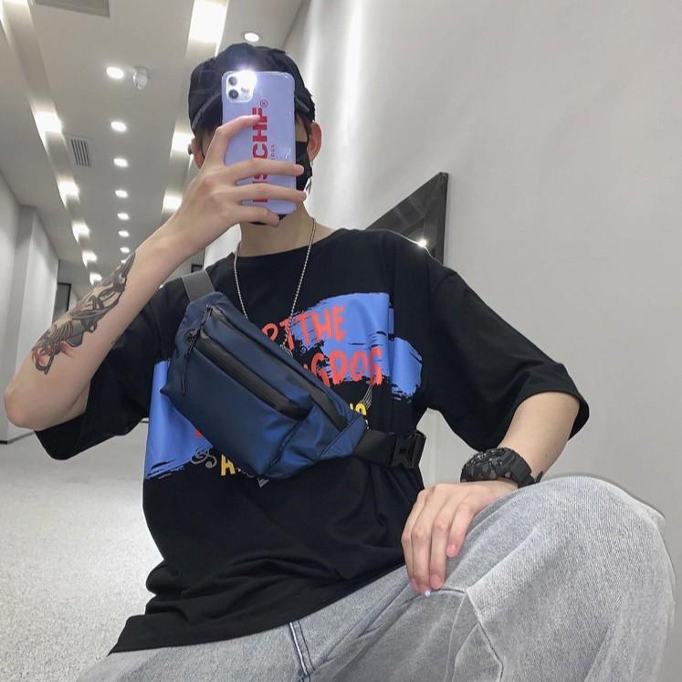 Túi Đeo Chéo Nam Khóa Phản Quang Phong Cách Streetwear, Túi Bao Tử Nam Kháng Nước TC98 - Đen