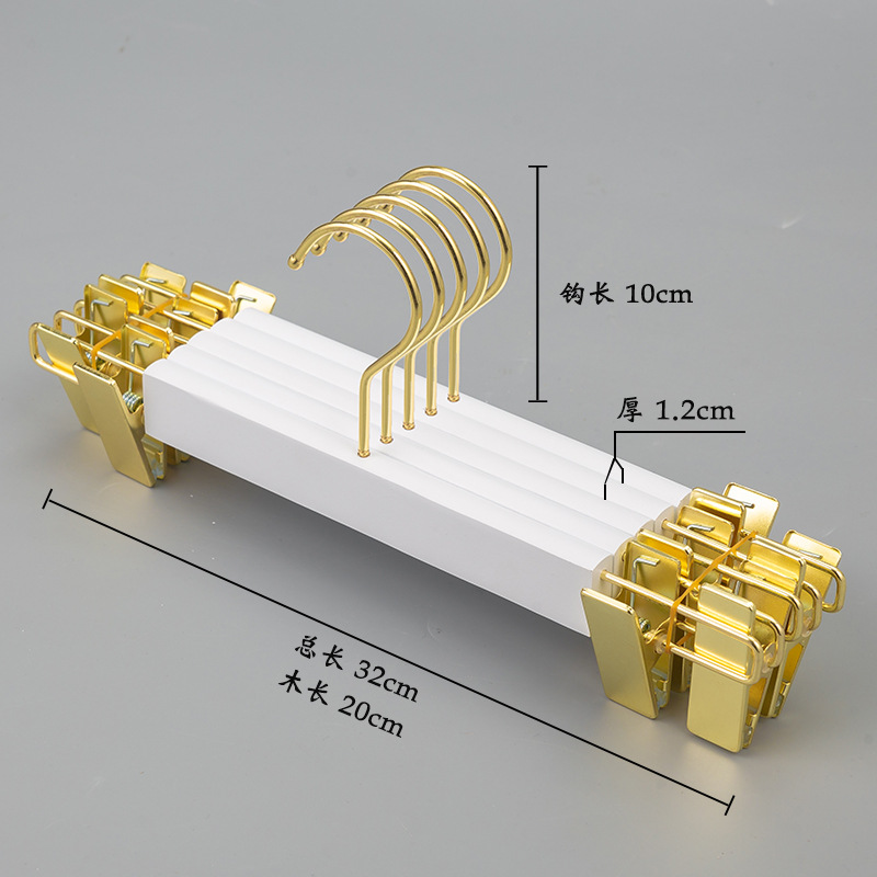 Móc Kẹp Gỗ Trắng Treo Quần Áo Đầu Kẹp Vàng 32cm ( 10móc )