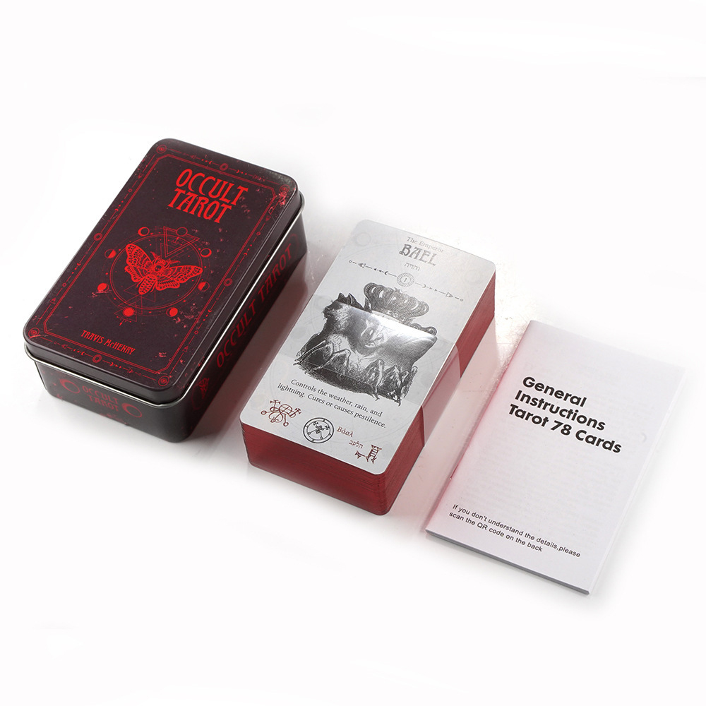 [Mạ Cạnh] Bộ Bài Occult Tarot Hộp Thiếc Mạ Cạnh Đỏ 78 Lá Đá Thanh Tẩy