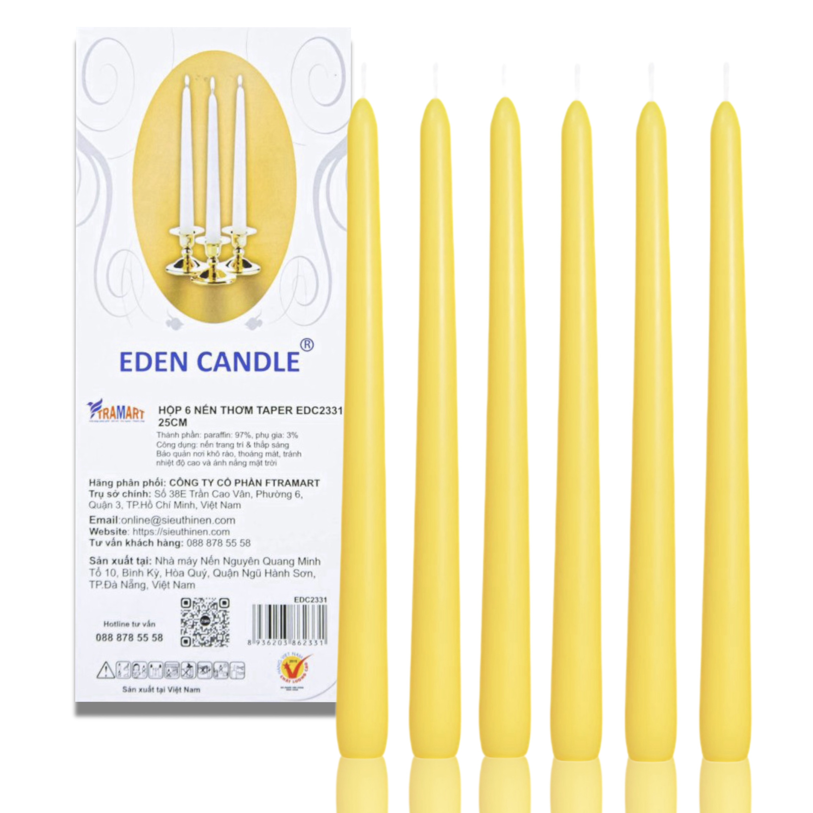 Hộp 6 Nến Thơm Taper Eden Candle FTRAMART EDC2331 - Vàng
