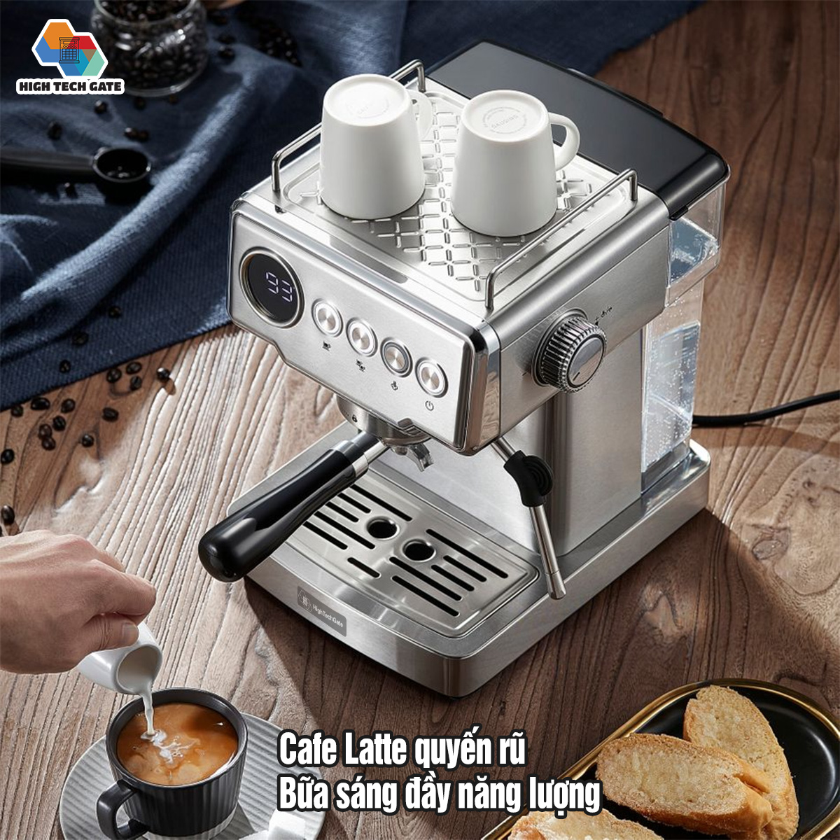 Máy Pha Cà Phê Espresso CF05 HIGH TECH GATE EM3212 Kiểm Soát Nhiệt PID Chính Xác, Làm Nóng Nhanh, Tự Động Mini Nhỏ Gọn Gia Đình, Văn Phòng, Hàng Chính Hãng