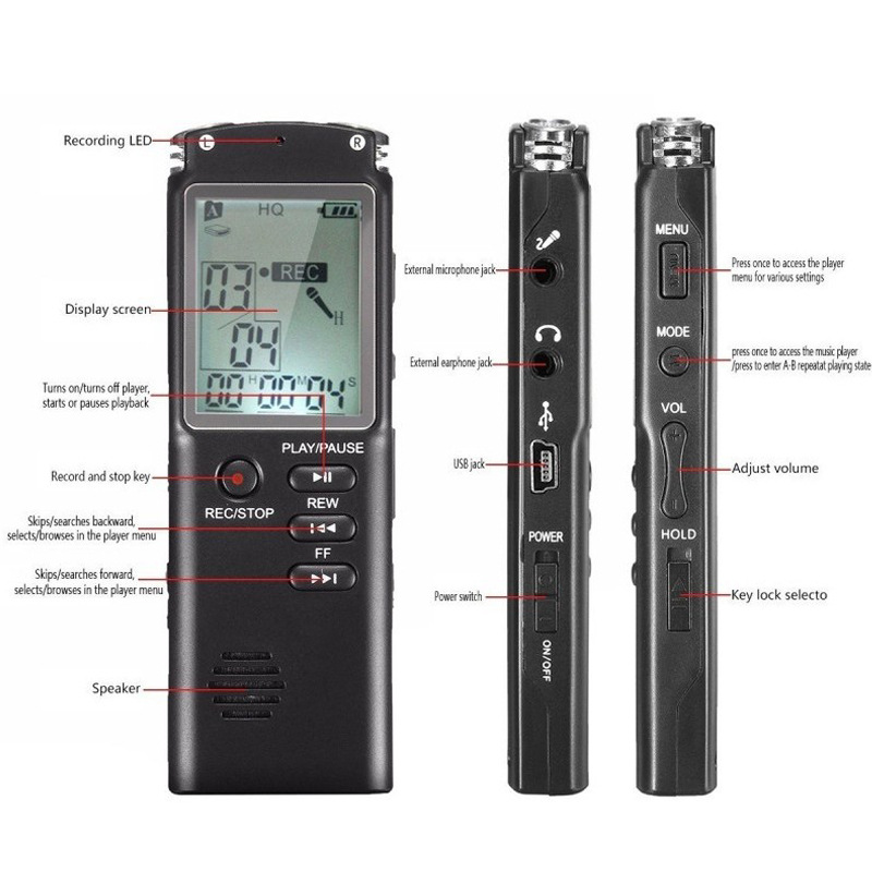 ROGTZ  - Máy Ghi Âm Chuyên Nghiệp T60 Dung lượng 8GB Ghi Âm Chất Lượng Cao Dễ Sử Dụng Ghi âm lặp lại Tự động lưu file Loa ngoài Thời gian ghi âm 720 phút Kết nối dễ dàng USB 2.0 Sinh viên Nhà báo Nhân viên văn phòng Họp hành Phỏng vấn - Hàng Chính Hãng