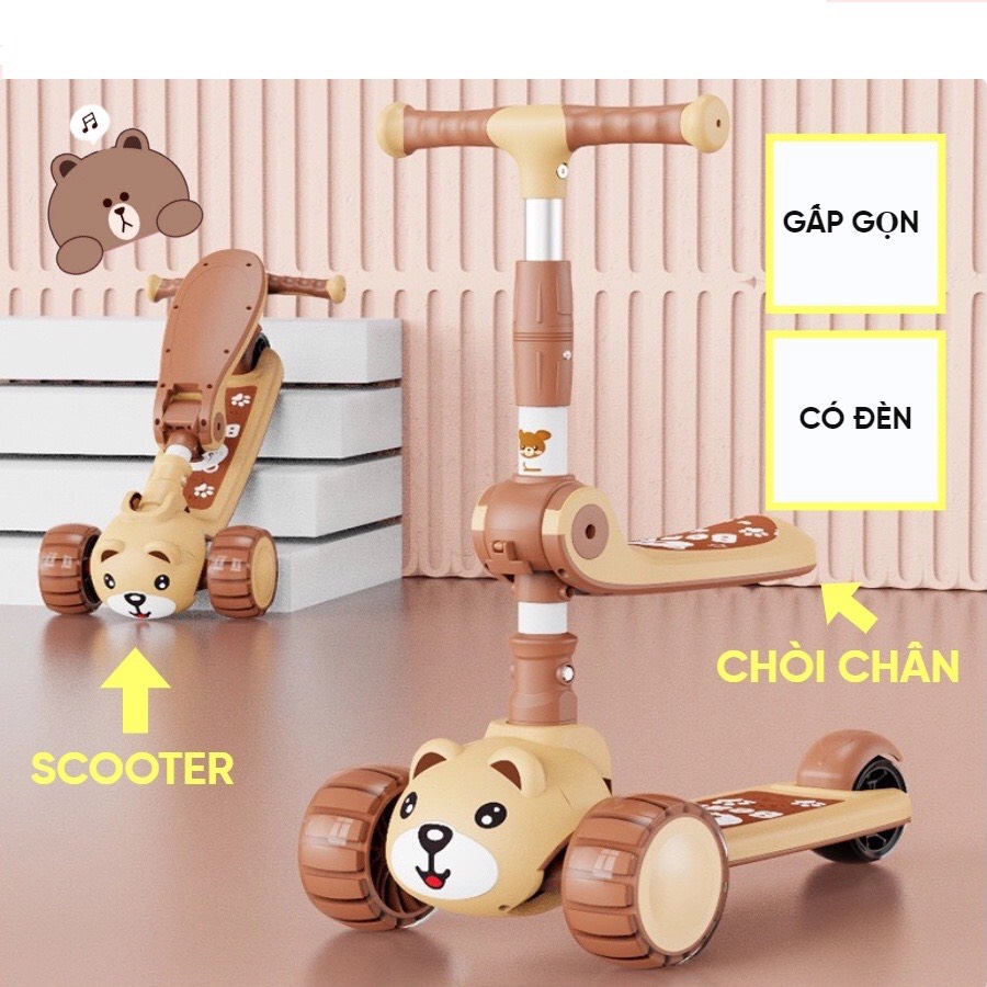 Xe trượt scooter cho bé, Xe chòi chân trẻ em cao cấp hình gấu