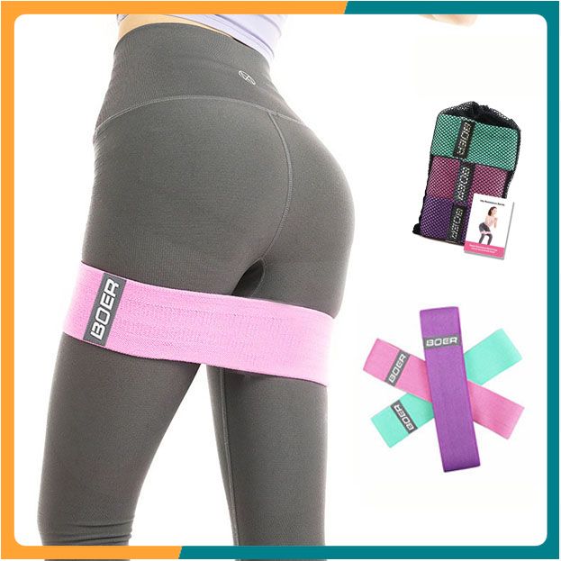 Bộ 3 dây kháng lực tập cơ mông đùi chân cao cấp Hip Resistance bands Boer 3604 tặng túi đựng, sách tập luyện - Hàng chính hãng. Dây tập tăng vòng 3, mini band, miniband, resistance band, dây đàn hồi, dây thun tập gym