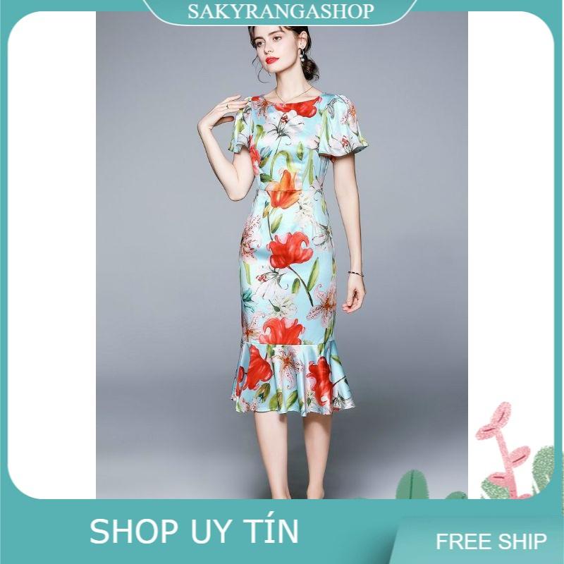 HÀNG NHẬP - ĐẦM BODY LỤA HOA ĐUÔI CÁ
