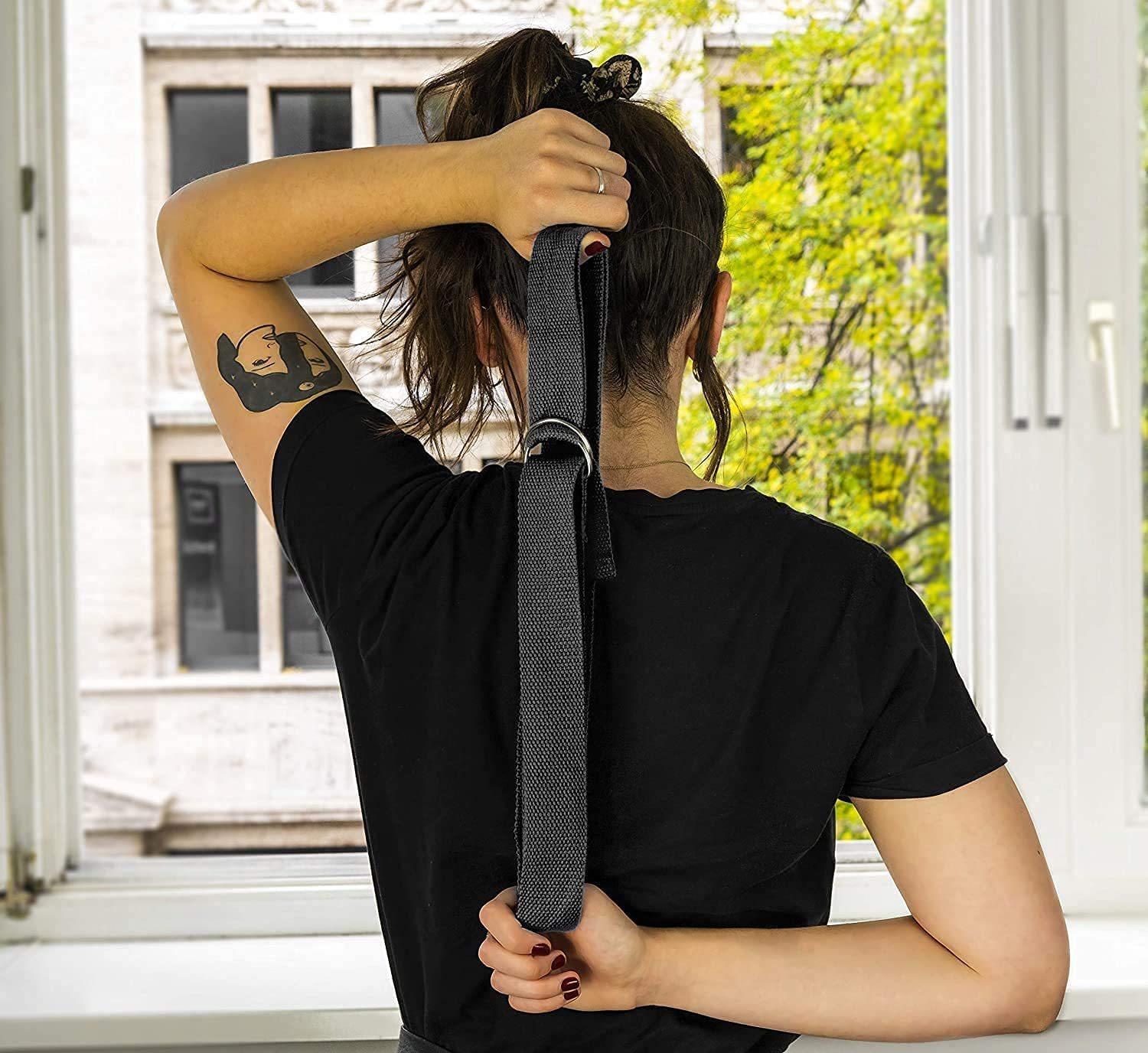 Dây đeo yoga Dải kéo dài với vòng lặp kim loại D có thể điều chỉnh | Color: Rose Red