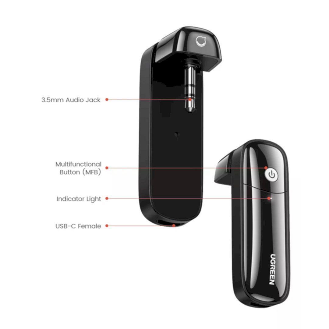 Ugreen UG80189CM324TK Bluetooth 5.0 10M 8 Hours Màu Đen Bộ phát BT Jack 3.5mm Audio hỗ trợ chuẩn APTX Low Latency cho Nintendo Switch - Lite - HÀNG CHÍNH HÃNG