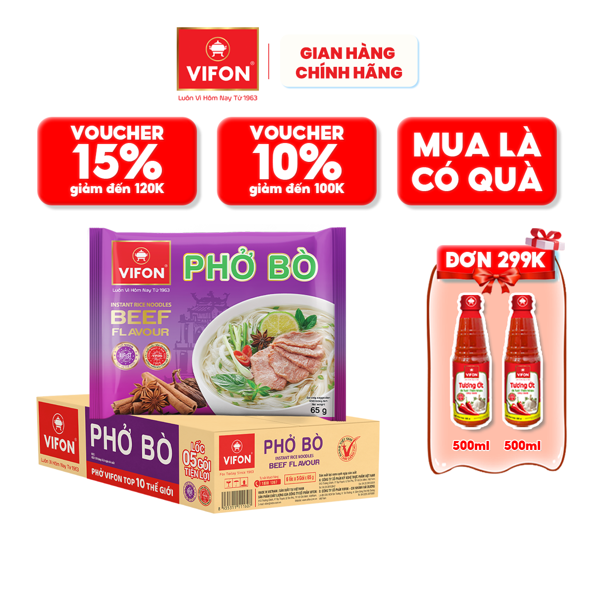 Thùng 30 Phở Bò Vifon 65G Gói - Thùng 30 Gói