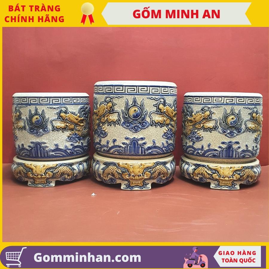 Bát Hương Thờ Gốm Sứ Men Rạn Đắp Nổi Hàng Thủ Công Tinh Xảo Nghệ Nhân Phạm Đạt Bát Tràng- Gốm Minh An Bát Tràng