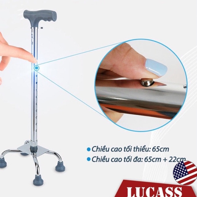 Gậy tập đi 4 chân, tay cong Lucass