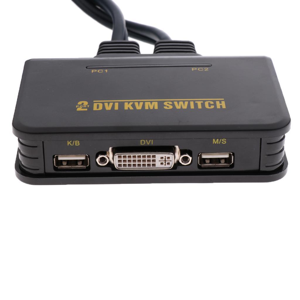2-Port USB  KVM Switch Converter with Cable for Mouse Keyboard Black