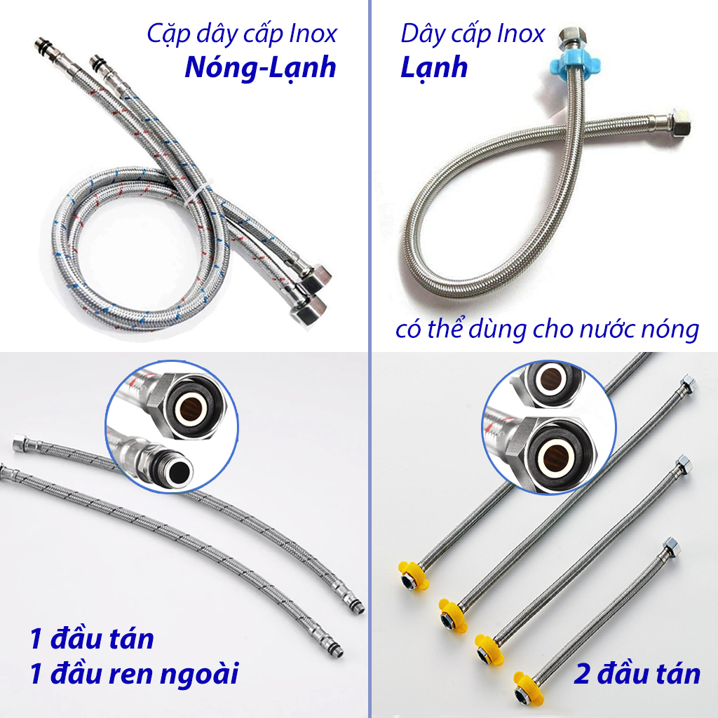 Dây Cấp Nước Inox Các Loại Dài Từ 50 Đến 60cm - Dùng cho vòi lavabo, vòi rửa chén