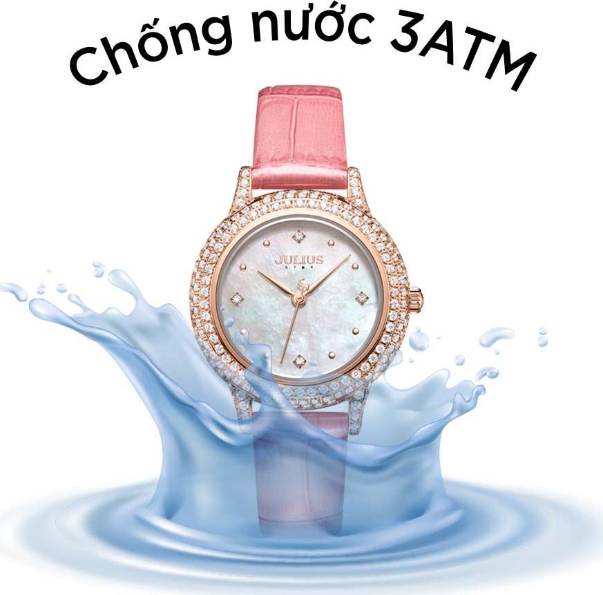 Đồng Hồ Nữ Julius Star Hàn Quốc JS-044 Viền Đính Hạt Sang Trọng Dây Da Chọn Màu